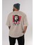 Che Fc Arka Baskılı Bej Oversize T-Shirt Bisiklet Yaka Pamuk Erkek Kadın 4