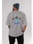 Mickey Arka Baskılı Gri Oversize T-Shirt Unisex Erkek Kadın Bisiklet Yaka 4