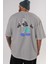 Mickey Arka Baskılı Gri Oversize T-Shirt Unisex Erkek Kadın Bisiklet Yaka 5