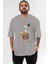 Teddy Bear Hi Ön Baskılı Gri Oversize T-Shirt Unisex Erkek Kadın Bisiklet Yaka 1