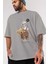 Teddy Bear Hi Ön Baskılı Gri Oversize T-Shirt Unisex Erkek Kadın Bisiklet Yaka 3