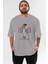 Teddy Bear Los Angeles Ön Baskılı Gri Oversize T-Shirt Unisex Erkek Kadın Bisiklet Yaka 1