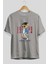 Teddy Bear Los Angeles Ön Baskılı Gri Oversize T-Shirt Unisex Erkek Kadın Bisiklet Yaka 2