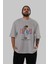 Teddy Bear Los Angeles Ön Baskılı Gri Oversize T-Shirt Unisex Erkek Kadın Bisiklet Yaka 5