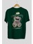 Keep Away Bear Arka Baskılı Zümrüt Yeşili Oversize T-Shirt Unisex Erkek Kadın Bisiklet Yaka 2