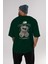Keep Away Bear Arka Baskılı Zümrüt Yeşili Oversize T-Shirt Unisex Erkek Kadın Bisiklet Yaka 5