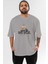 Teddy Bear Big Deal Ön Baskılı Gri Oversize T-Shirt Unisex Erkek Kadın Bisiklet Yaka 1