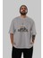 Teddy Bear Big Deal Ön Baskılı Gri Oversize T-Shirt Unisex Erkek Kadın Bisiklet Yaka 5