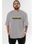 Life Is Short Yazılı Ön Baskılı Gri Oversize T-Shirt Unisex Erkek Kadın Bisiklet Yaka 1