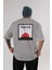 Tokyo Japan Yazılı Arka Baskılı Gri Oversize T-Shirt Unisex Erkek Kadın Bisiklet Yaka 1