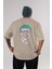 Joker 1 Arka Baskılı Bej Oversize T-Shirt Bisiklet Yaka Pamuk Erkek Kadın 1