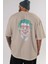 Joker 1 Arka Baskılı Bej Oversize T-Shirt Bisiklet Yaka Pamuk Erkek Kadın 5