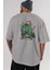 Hulk Arka Baskılı Gri Oversize T-Shirt Bisiklet Yaka Pamuk Erkek Kadın 5