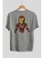 Iron Man Arka Baskılı Gri Oversize T-Shirt Bisiklet Yaka Pamuk Erkek Kadın 2