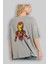 Iron Man Arka Baskılı Gri Oversize T-Shirt Bisiklet Yaka Pamuk Erkek Kadın 3