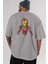 Iron Man Arka Baskılı Gri Oversize T-Shirt Bisiklet Yaka Pamuk Erkek Kadın 5