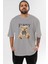 Teddy Bear Funny Ön Baskılı Gri Oversize T-Shirt Unisex Erkek Kadın Bisiklet Yaka 1