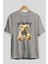 Teddy Bear Funny Ön Baskılı Gri Oversize T-Shirt Unisex Erkek Kadın Bisiklet Yaka 2