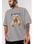 Teddy Bear Funny Ön Baskılı Gri Oversize T-Shirt Unisex Erkek Kadın Bisiklet Yaka 3
