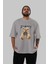 Teddy Bear Funny Ön Baskılı Gri Oversize T-Shirt Unisex Erkek Kadın Bisiklet Yaka 5