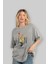 Teddy Bear Kırmızı Kart Ön Baskılı Gri Oversize T-Shirt Unisex Erkek Kadın Bisiklet Yaka 4