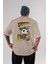 Superman (2) Arka Baskılı Bej Oversize T-Shirt Bisiklet Yaka Pamuk Erkek Kadın 1