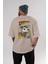 Superman (2) Arka Baskılı Bej Oversize T-Shirt Bisiklet Yaka Pamuk Erkek Kadın 4