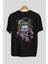 Joker Arka Baskılı Siyah Oversize T-Shirt Bisiklet Yaka Pamuk Erkek Kadın 2