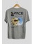 Space Our Arka Baskılı Gri Oversize T-Shirt Unisex Erkek Kadın Bisiklet Yaka 1