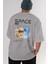 Space Our Arka Baskılı Gri Oversize T-Shirt Unisex Erkek Kadın Bisiklet Yaka 5