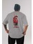 One Piece Arka Baskılı Gri Oversize T-Shirt Bisiklet Yaka Pamuk Erkek Kadın 1