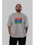 Never Give Up Yazılı Ön Baskılı Gri Oversize T-Shirt Unisex Erkek Kadın Bisiklet Yaka 5
