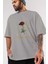 Rose Cilexi Streetwear Ön Baskılı Gri Oversize T-Shirt Unisex Erkek Kadın Bisiklet Yaka 3