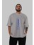 Fauget Cilexi Ön Baskılı Gri Oversize T-Shirt Unisex Erkek Kadın Bisiklet Yaka 5
