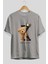 Teddy Bear Born To Be King Ön Baskılı Gri Oversize T-Shirt Unisex Erkek Kadın Bisiklet Yaka 2