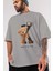 Teddy Bear Born To Be King Ön Baskılı Gri Oversize T-Shirt Unisex Erkek Kadın Bisiklet Yaka 3
