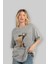 Teddy Bear Born To Be King Ön Baskılı Gri Oversize T-Shirt Unisex Erkek Kadın Bisiklet Yaka 4