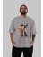 Teddy Bear Born To Be King Ön Baskılı Gri Oversize T-Shirt Unisex Erkek Kadın Bisiklet Yaka 5