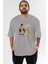 Teddy Bear Couple Ön Baskılı Gri Oversize T-Shirt Unisex Erkek Kadın Bisiklet Yaka 1