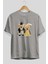 Teddy Bear Couple Ön Baskılı Gri Oversize T-Shirt Unisex Erkek Kadın Bisiklet Yaka 2