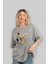 Teddy Bear Couple Ön Baskılı Gri Oversize T-Shirt Unisex Erkek Kadın Bisiklet Yaka 4