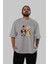 Teddy Bear Couple Ön Baskılı Gri Oversize T-Shirt Unisex Erkek Kadın Bisiklet Yaka 5