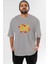 Summer Yazılı 2 Ön Baskılı Gri Oversize T-Shirt Unisex Erkek Kadın Bisiklet Yaka 1