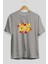 Summer Yazılı 2 Ön Baskılı Gri Oversize T-Shirt Unisex Erkek Kadın Bisiklet Yaka 2