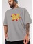 Summer Yazılı 2 Ön Baskılı Gri Oversize T-Shirt Unisex Erkek Kadın Bisiklet Yaka 3
