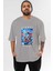 Jinbei Ön Baskılı Gri Oversize T-Shirt Unisex Erkek Kadın Bisiklet Yaka 1
