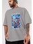 Jinbei Ön Baskılı Gri Oversize T-Shirt Unisex Erkek Kadın Bisiklet Yaka 3