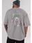 Joker Arka Baskılı Gri Oversize T-Shirt Bisiklet Yaka Pamuk Erkek Kadın 5