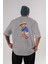 Teddy Bear Play Hard Arka Baskılı Gri Oversize T-Shirt Unisex Erkek Kadın Bisiklet Yaka 1