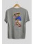 Teddy Bear Play Hard Arka Baskılı Gri Oversize T-Shirt Unisex Erkek Kadın Bisiklet Yaka 2